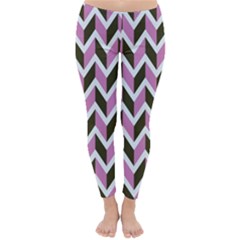 Zigzag Chevron Pattern Pink Brown Classic Winter Leggings by snowwhitegirl