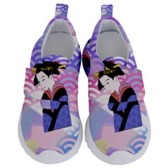 Japanese Abstract Blue Velcro Strap Shoes by snowwhitegirl