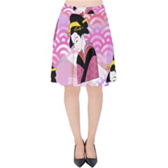 Japanese Abstract Pink Velvet High Waist Skirt by snowwhitegirl