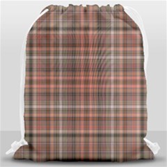 Peach  Plaid Drawstring Bag (large) by snowwhitegirl