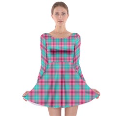 Blue Pink Plaid Long Sleeve Skater Dress by snowwhitegirl