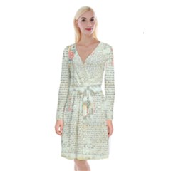 Rose Book Page Long Sleeve Velvet Front Wrap Dress by vintage2030
