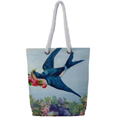 Blue Bird Full Print Rope Handle Tote (small) by vintage2030