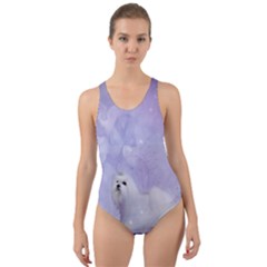Cute Little Maltese, Soft Colors Cut-out Back One Piece Swimsuit by FantasyWorld7