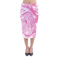 Pink Marble Painting Texture Pattern Velvet Midi Pencil Skirt by Sapixe