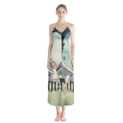 Cute Little Pegasus In The Sky, Cartoon Button Up Chiffon Maxi Dress by FantasyWorld7