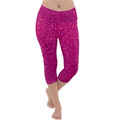 Hot Pink Glitter Lightweight Velour Capri Yoga Leggings by snowwhitegirl