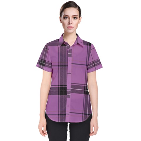 Lilac Plaid Women s Short Sleeve Shirt by snowwhitegirl