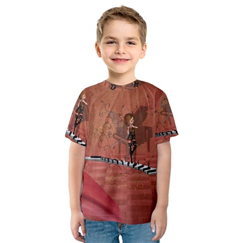 Cute Fairy Dancing On A Piano Kids  Sport Mesh Tee by FantasyWorld7