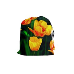 Yellow Orange Tulip Flowers Drawstring Pouch (medium) by FunnyCow