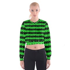 Monster Green And Black Halloween Nightmare Stripes  Cropped Sweatshirt by PodArtist