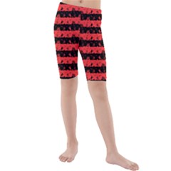 Donated Kidney Pink And Black Halloween Nightmare Stripes  Kids  Mid Length Swim Shorts by PodArtist