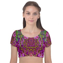 Star Of Freedom Ornate Rainfall In The Tropical Rainforest Velvet Short Sleeve Crop Top  by pepitasart
