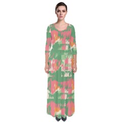 Pink Scratches On A Green Background                                                        Quarter Sleeve Maxi Dress by LalyLauraFLM