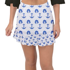 Vintage Face Anchor Blue Fishtail Mini Chiffon Skirt by snowwhitegirl