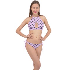 Retro Typewriter Pink Pattern Cross Front Halter Bikini Set by snowwhitegirl