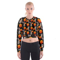 Girl With Roses And Anchors Black Cropped Sweatshirt by snowwhitegirl