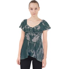Angry Male Lion Pattern Graphics Kazakh Al Fabric Lace Front Dolly Top by Sapixe