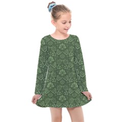 Damask Green Kids  Long Sleeve Dress by vintage2030