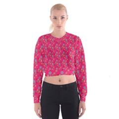 Vintage Floral Pink Cropped Sweatshirt by snowwhitegirl