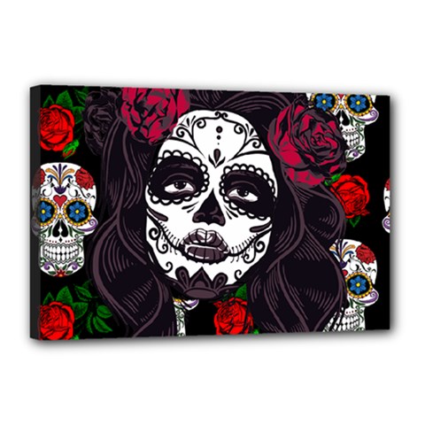 Mexican Skull Lady Canvas 18  X 12  (stretched) by snowwhitegirl