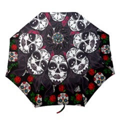 Mexican Skull Lady Folding Umbrellas by snowwhitegirl