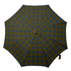 Mod Yellow Blue Circles Pattern Hook Handle Umbrellas (small) by BrightVibesDesign
