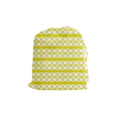 Circles Lines Yellow Modern Pattern Drawstring Pouch (medium) by BrightVibesDesign