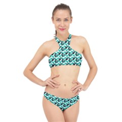 Vintage Camera Chevron Aqua High Neck Bikini Set by snowwhitegirl