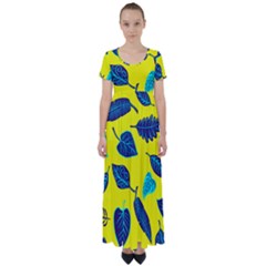 Leaves Pattern Picture Detail High Waist Short Sleeve Maxi Dress by Simbadda