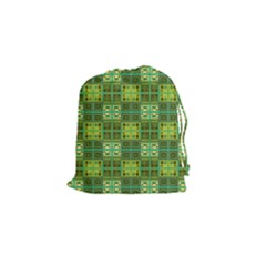 Mod Yellow Green Squares Pattern Drawstring Pouch (small) by BrightVibesDesign