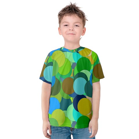 Green Aqua Teal Abstract Circles Kids  Cotton Tee by Simbadda