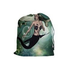 Wonderful Dark Mermaid With Awesome Orca Drawstring Pouch (large) by FantasyWorld7