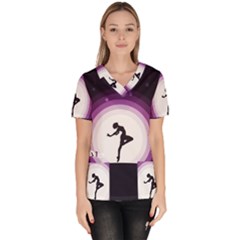 Woman Moon Fantasy Composing Night Women s V-neck Scrub Top by Celenk