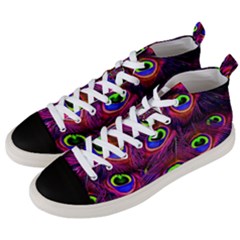 Peacock Feathers Color Plumage Men s Mid-top Canvas Sneakers by Celenk
