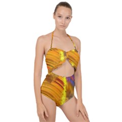 Orange Pink Sketchy Abstract Arch Scallop Top Cut Out Swimsuit by bloomingvinedesign