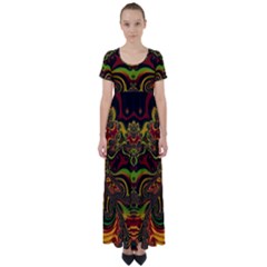 Fractal Art Artwork Design High Waist Short Sleeve Maxi Dress by Simbadda