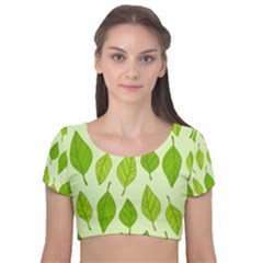 Autumn Pattern Velvet Short Sleeve Crop Top  by Hansue