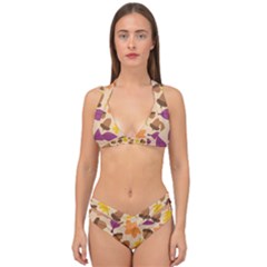 Acorn Pattern Double Strap Halter Bikini Set by Hansue