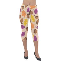 Acorn Pattern Lightweight Velour Capri Leggings  by Hansue