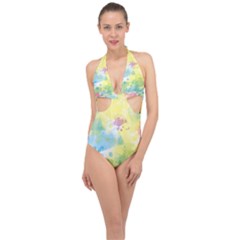 Abstract Pattern Color Art Texture Halter Front Plunge Swimsuit by Nexatart