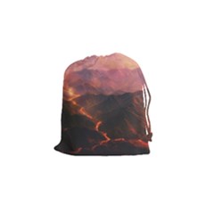 Volcanoes Magma Lava Mountains Drawstring Pouch (small) by Sapixe