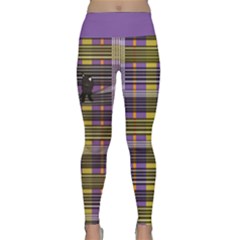 Playing With Plaid Kitten (purple) Halloween Pattern Lightweight Velour Classic Yoga Leggings by emilyzragz