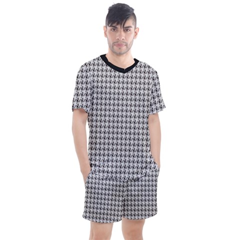 Luv Machine Robot Houndstooth Pattern Light Grey Men s Mesh Tee And Shorts Set by emilyzragz