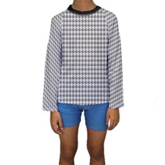 Luv Machine Robot Houndstooth Pattern Grey Kids  Long Sleeve Swimwear by emilyzragz