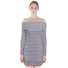 Luv Machine Robot Houndstooth Pattern Grey Long Sleeve Off Shoulder Dress by emilyzragz