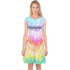 Rainbow Pontilism Background Capsleeve Midi Dress by Sapixe