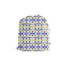 Retro Blue Yellow Brown Teal Dot Pattern Drawstring Pouch (medium) by BrightVibesDesign