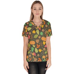 Thanksgiving Pattern Women s V-neck Scrub Top by Valentinaart