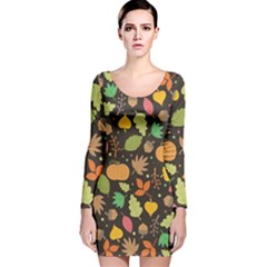 Thanksgiving Pattern Long Sleeve Velvet Bodycon Dress by Valentinaart